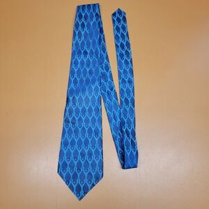 Vintage Danbury Blue Geometric Teardrop Pattern Polyester Necktie 4 Inch Wide